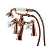 Kingston Three-Handle 2-Hole Deck-Mount Clawfoot Tub Faucet with Hand Shower