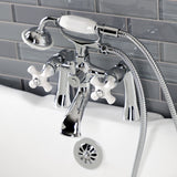 Kingston Three-Handle 2-Hole Deck-Mount Clawfoot Tub Faucet with Hand Shower