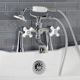 Kingston Three-Handle 2-Hole Deck-Mount Clawfoot Tub Faucet with Hand Shower
