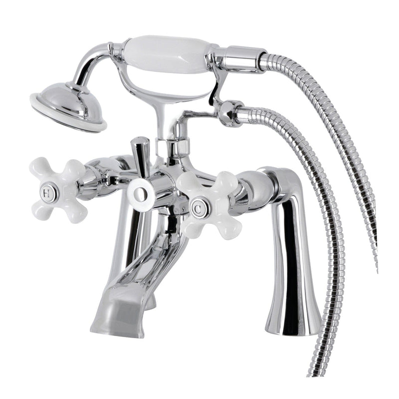 Kingston Three-Handle 2-Hole Deck-Mount Clawfoot Tub Faucet with Hand Shower