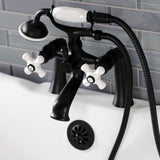 Kingston Three-Handle 2-Hole Deck-Mount Clawfoot Tub Faucet with Hand Shower