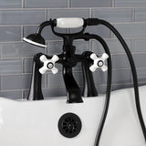 Kingston Three-Handle 2-Hole Deck-Mount Clawfoot Tub Faucet with Hand Shower