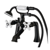 Kingston Three-Handle 2-Hole Deck-Mount Clawfoot Tub Faucet with Hand Shower