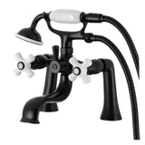 Kingston Three-Handle 2-Hole Deck-Mount Clawfoot Tub Faucet with Hand Shower