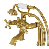 Kingston Three-Handle 2-Hole Deck-Mount Clawfoot Tub Faucet with Hand Shower