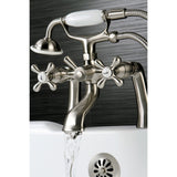 Kingston Three-Handle 2-Hole Deck-Mount Clawfoot Tub Faucet with Hand Shower