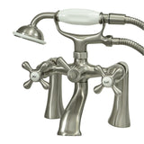 Kingston Three-Handle 2-Hole Deck-Mount Clawfoot Tub Faucet with Hand Shower