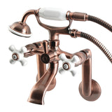 Kingston Three-Handle 2-Hole Tub Wall Mount Clawfoot Tub Faucet with Hand Shower