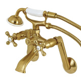 Kingston Three-Handle 2-Hole Tub Wall Mount Clawfoot Tub Faucet with Hand Shower
