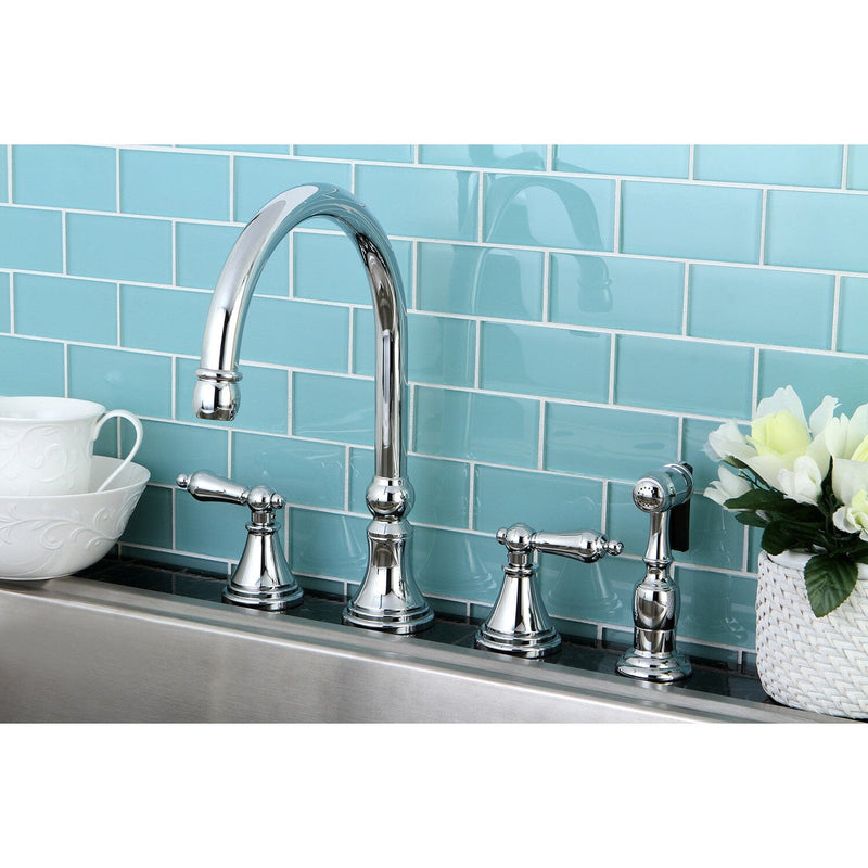 Governor Double-Handle 4-Hole Widespread Kitchen Faucet with Brass Sprayer