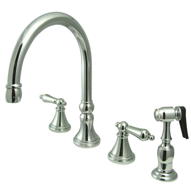 Governor Double-Handle 4-Hole Widespread Kitchen Faucet with Brass Sprayer
