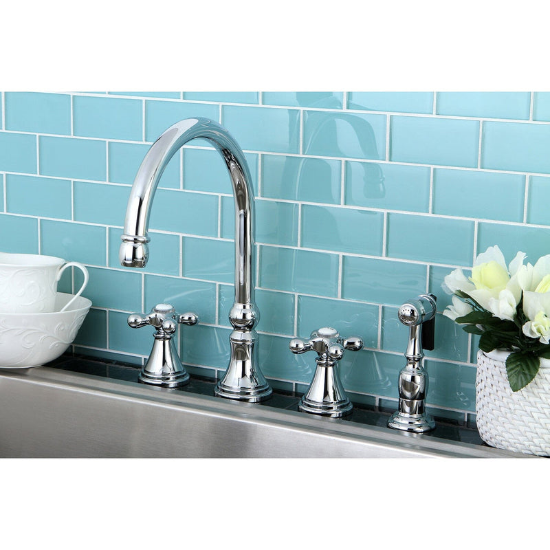 Governor Double-Handle 4-Hole Widespread Kitchen Faucet with Brass Sprayer
