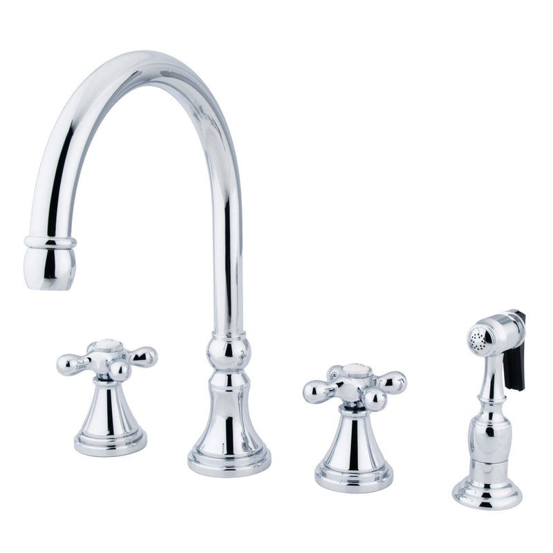 Governor Double-Handle 4-Hole Widespread Kitchen Faucet with Brass Sprayer