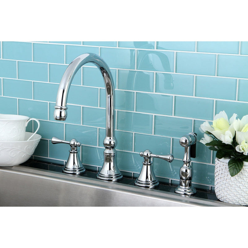 Governor Double-Handle 4-Hole Widespread Kitchen Faucet with Brass Sprayer