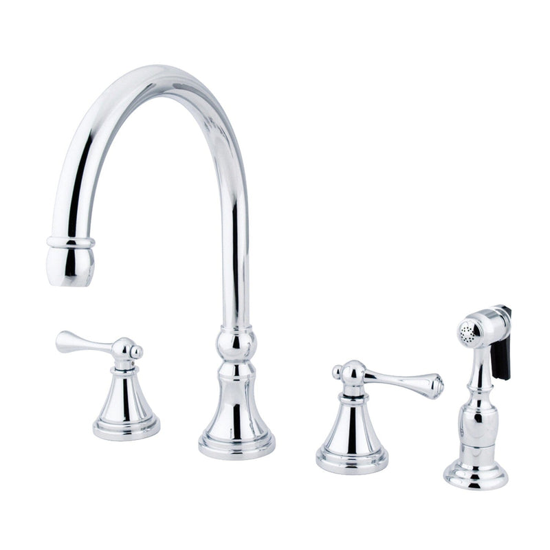 Governor Double-Handle 4-Hole Widespread Kitchen Faucet with Brass Sprayer