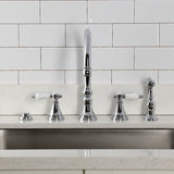 Bel-Air Double-Handle 4-Hole Widespread Kitchen Faucet with Brass Sprayer