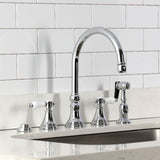 Bel-Air Double-Handle 4-Hole Widespread Kitchen Faucet with Brass Sprayer