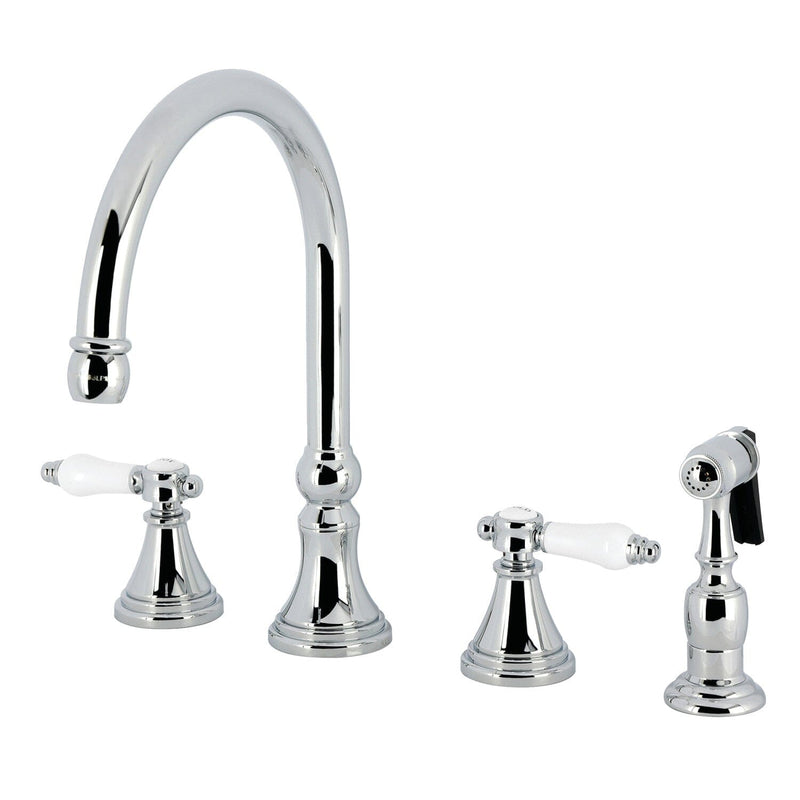Bel-Air Double-Handle 4-Hole Widespread Kitchen Faucet with Brass Sprayer