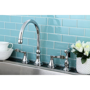 NuFrench Double-Handle 4-Hole Widespread Kitchen Faucet with Brass Sprayer