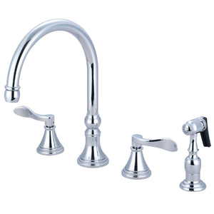 NuFrench Double-Handle 4-Hole Widespread Kitchen Faucet with Brass Sprayer