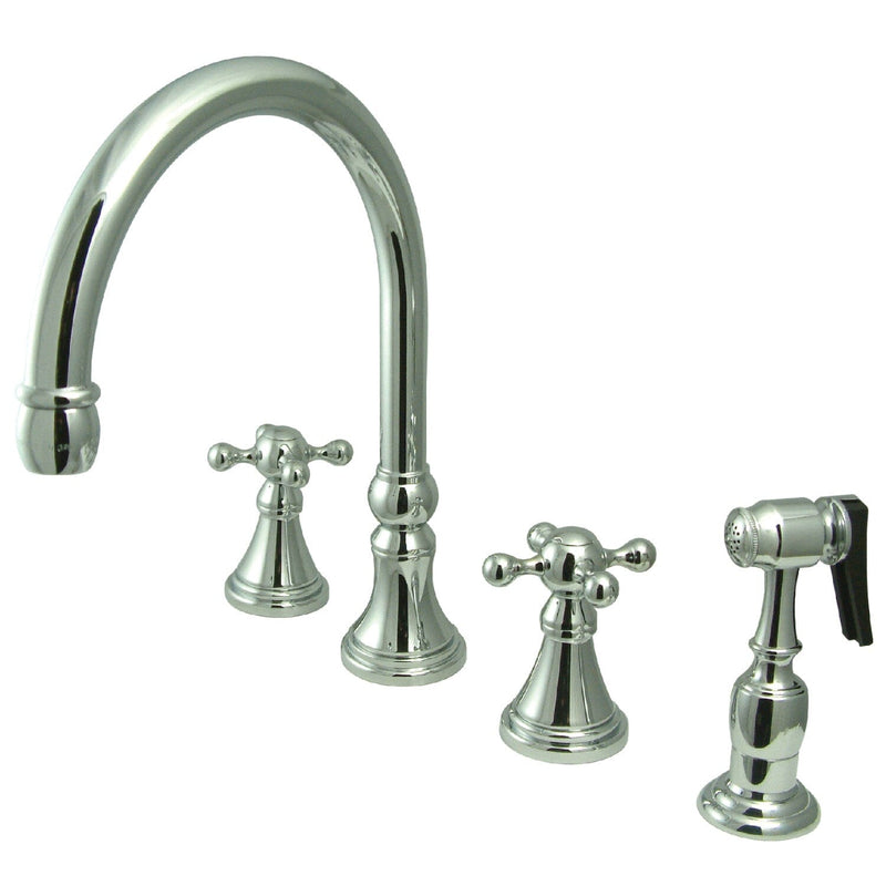 Governor Double-Handle 4-Hole Widespread Kitchen Faucet with Brass Sprayer