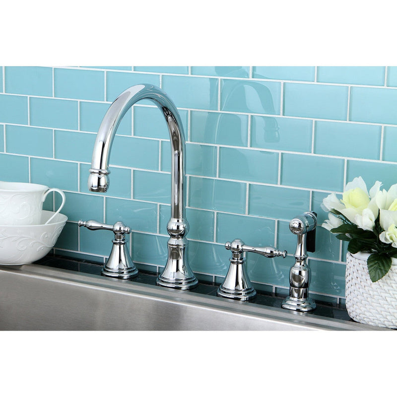 Governor Double-Handle 4-Hole Widespread Kitchen Faucet with Brass Sprayer