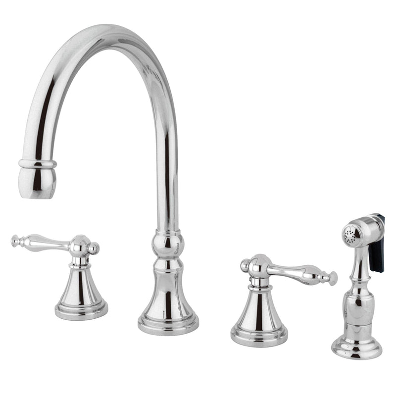 Governor Double-Handle 4-Hole Widespread Kitchen Faucet with Brass Sprayer