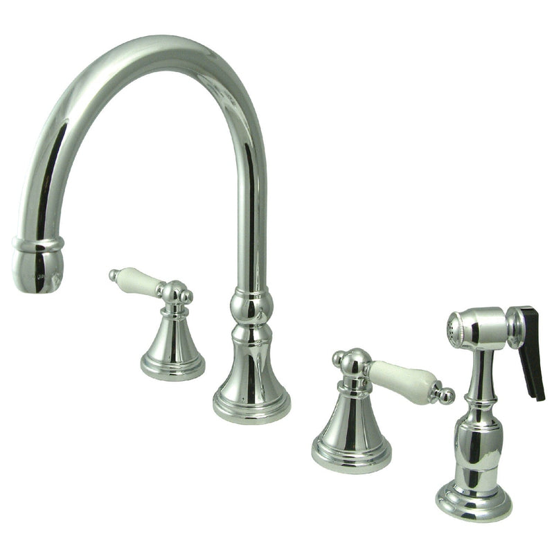 Governor Double-Handle 4-Hole Widespread Kitchen Faucet with Brass Sprayer