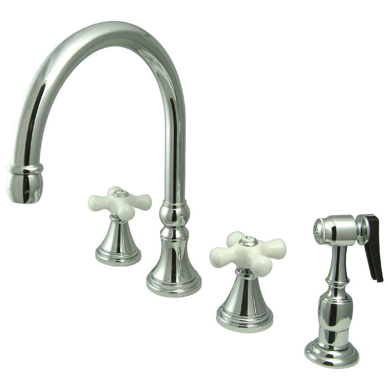 Governor Double-Handle 4-Hole Widespread Kitchen Faucet with Brass Sprayer