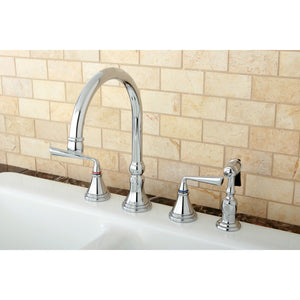 Silver Sage Double-Handle 4-Hole Widespread Kitchen Faucet with Brass Sprayer