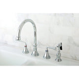 Silver Sage Double-Handle 4-Hole Widespread Kitchen Faucet with Brass Sprayer