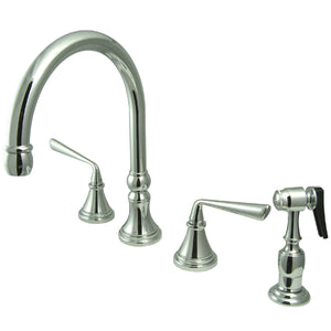 Silver Sage Double-Handle 4-Hole Widespread Kitchen Faucet with Brass Sprayer