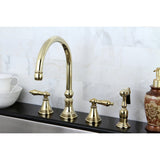 Governor Double-Handle 4-Hole Widespread Kitchen Faucet with Brass Sprayer