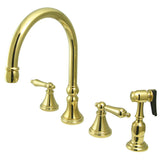 Governor Double-Handle 4-Hole Widespread Kitchen Faucet with Brass Sprayer