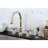 Governor Double-Handle 4-Hole Widespread Kitchen Faucet with Brass Sprayer