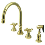Governor Double-Handle 4-Hole Widespread Kitchen Faucet with Brass Sprayer