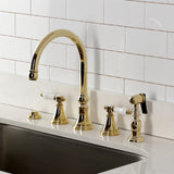 Bel-Air Double-Handle 4-Hole Widespread Kitchen Faucet with Brass Sprayer