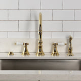 Bel-Air Double-Handle 4-Hole Widespread Kitchen Faucet with Brass Sprayer