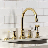 Bel-Air Double-Handle 4-Hole Widespread Kitchen Faucet with Brass Sprayer