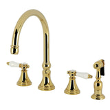 Bel-Air Double-Handle 4-Hole Widespread Kitchen Faucet with Brass Sprayer
