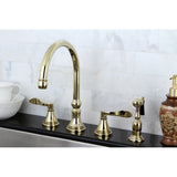 NuFrench Double-Handle 4-Hole Widespread Kitchen Faucet with Brass Sprayer