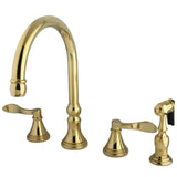 NuFrench Double-Handle 4-Hole Widespread Kitchen Faucet with Brass Sprayer