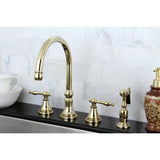 Governor Double-Handle 4-Hole Widespread Kitchen Faucet with Brass Sprayer