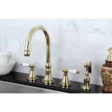 Governor Double-Handle 4-Hole Widespread Kitchen Faucet with Brass Sprayer