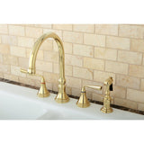 Silver Sage Double-Handle 4-Hole Widespread Kitchen Faucet with Brass Sprayer