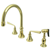 Silver Sage Double-Handle 4-Hole Widespread Kitchen Faucet with Brass Sprayer