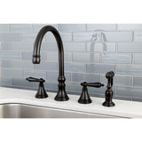 Governor Double-Handle 4-Hole Widespread Kitchen Faucet with Brass Sprayer