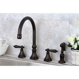 Governor Double-Handle 4-Hole Widespread Kitchen Faucet with Brass Sprayer