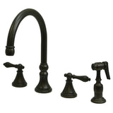 Governor Double-Handle 4-Hole Widespread Kitchen Faucet with Brass Sprayer