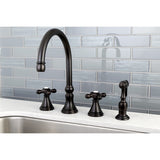 Governor Double-Handle 4-Hole Widespread Kitchen Faucet with Brass Sprayer
